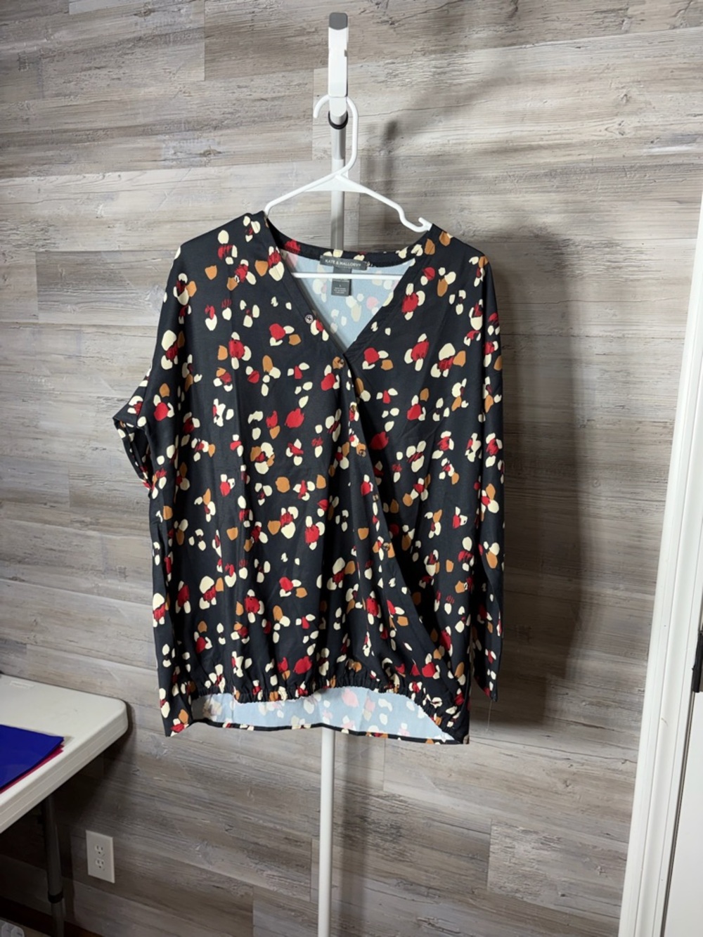 Kate & Mallory Black Floral Print Wrap Blouse 1859